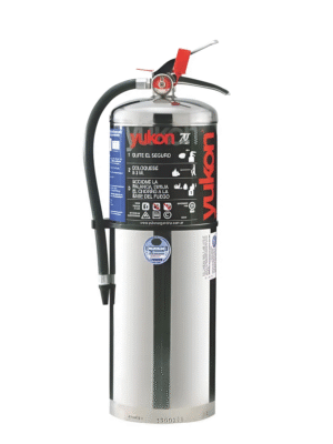 Matafuego de acero inoxidable Yukon con manómetro y manguera